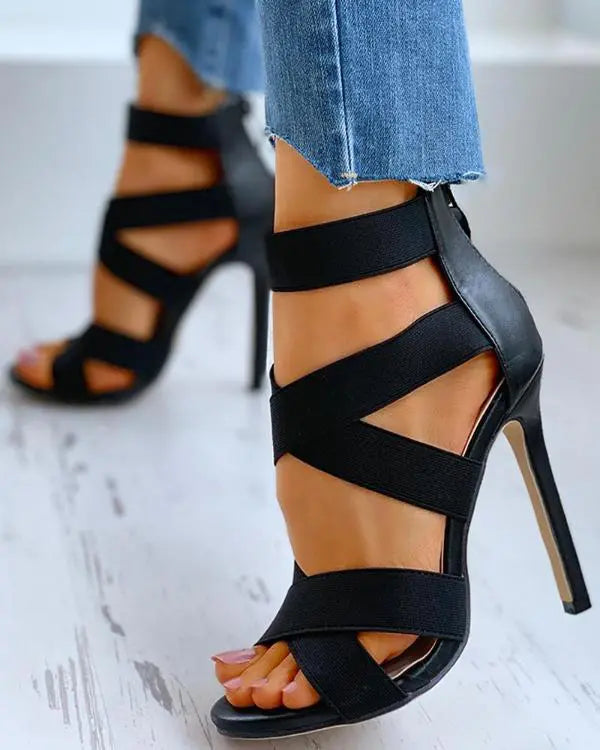 Crisscross Bandage Zipper Back Stiletto Heel