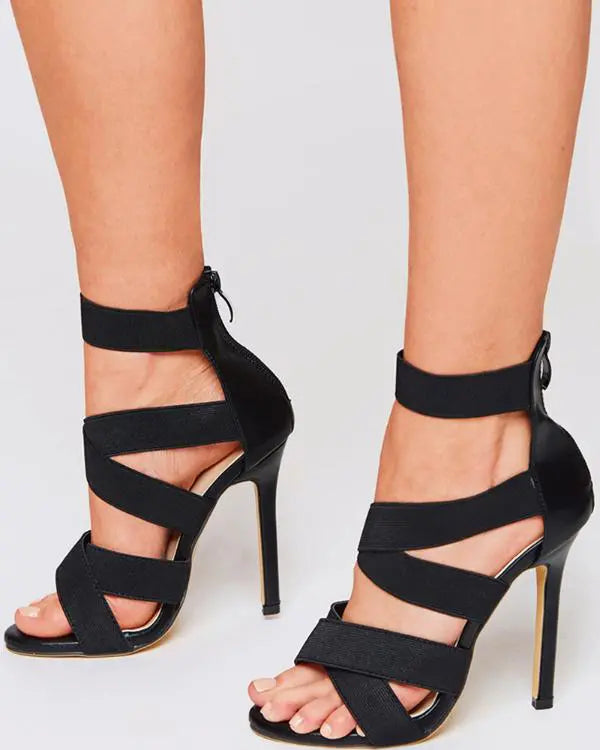 Crisscross Bandage Zipper Back Stiletto Heel