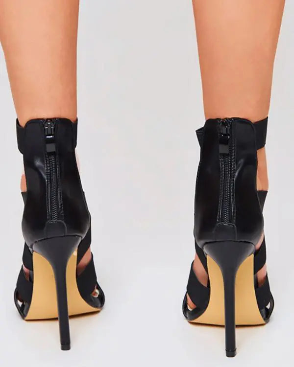 Crisscross Bandage Zipper Back Stiletto Heel