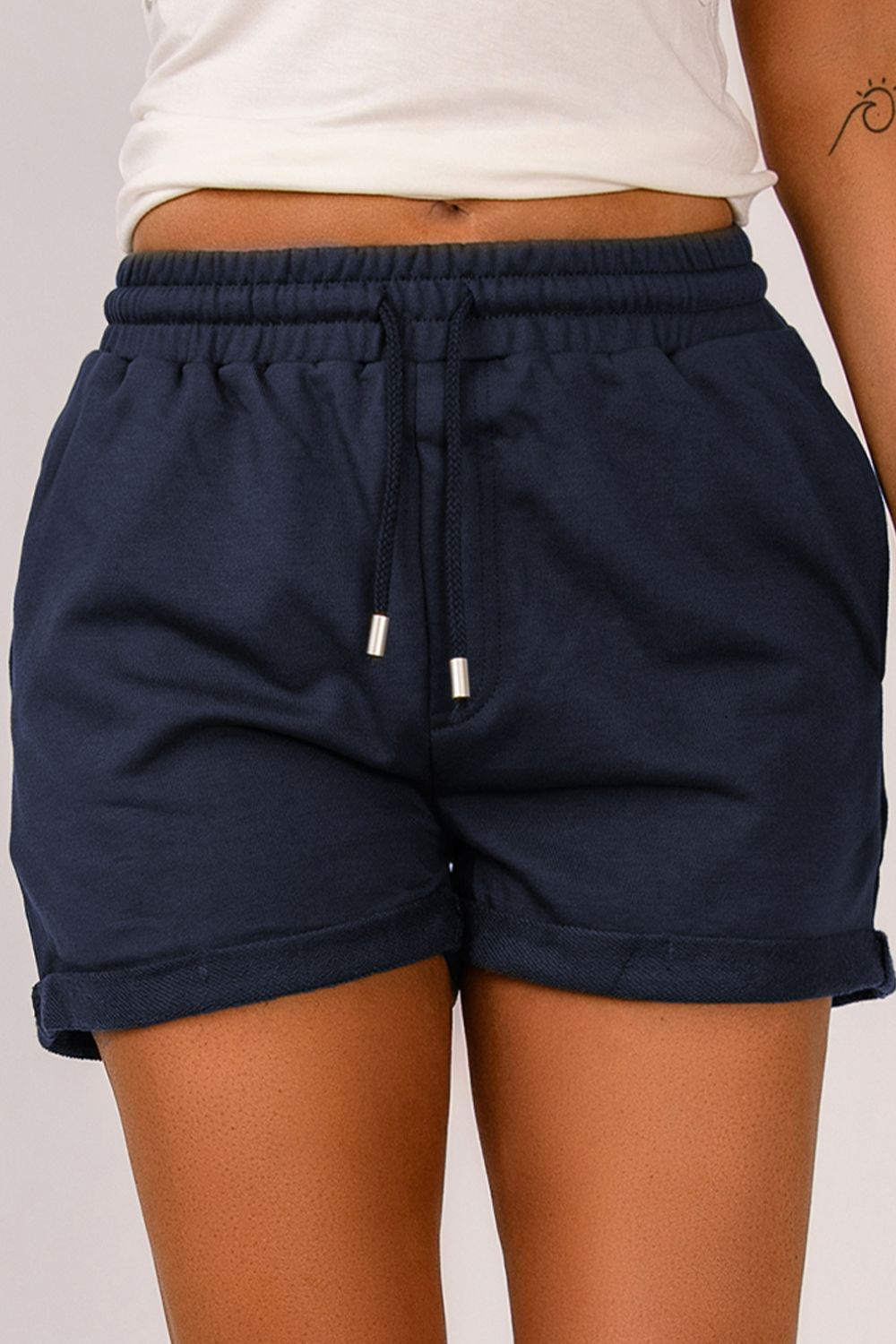 Drawstring Cuffed Shorts with Pockets