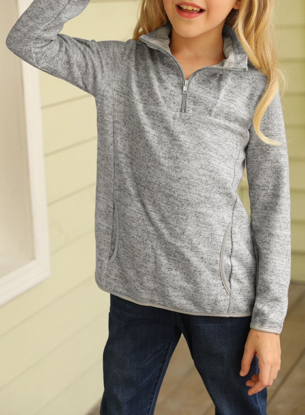 Kids Quarter-Zip Collar Sweatshirt with Kangaroo Pocket