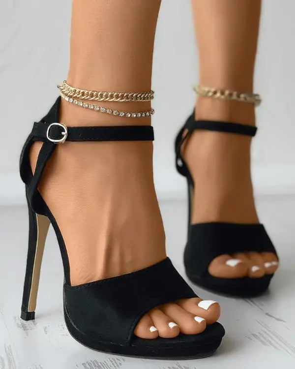 Suede Buckled Cutout Stiletto Heels