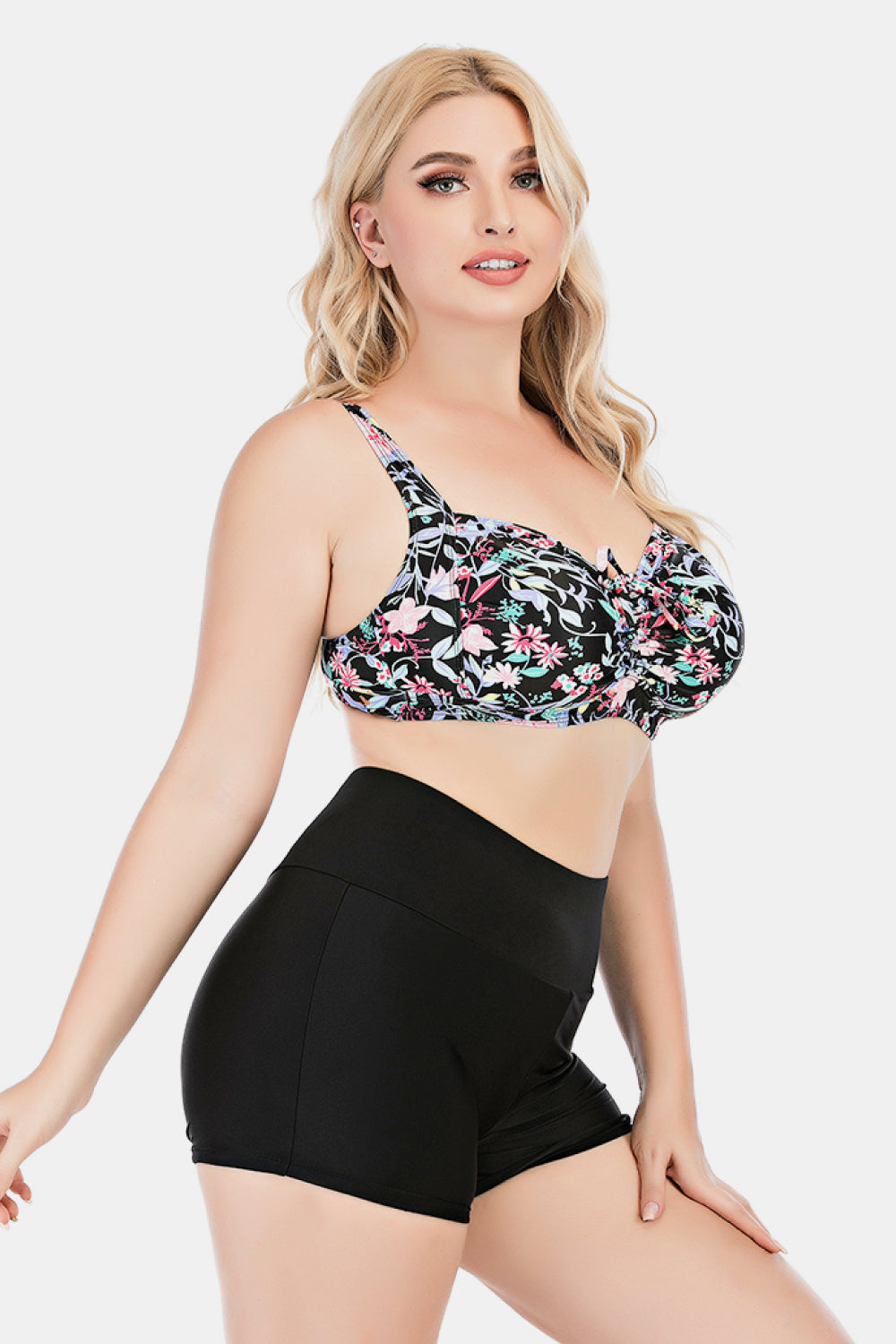 Plus Size Floral Ruched Two-Piece Swim Set