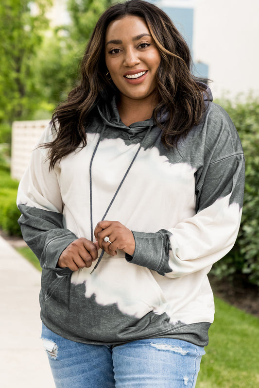 Plus Size Tie-Dye Color Block Dropped Shoulder Hoodie