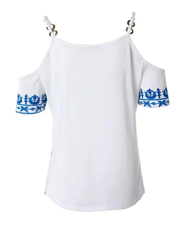 Tribal Print Chain Decor Cold Shoulder Top