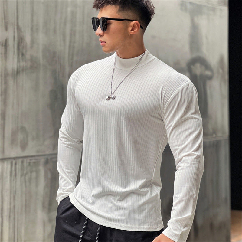 Men's Solid Color Striped Fitness Long Sleeve