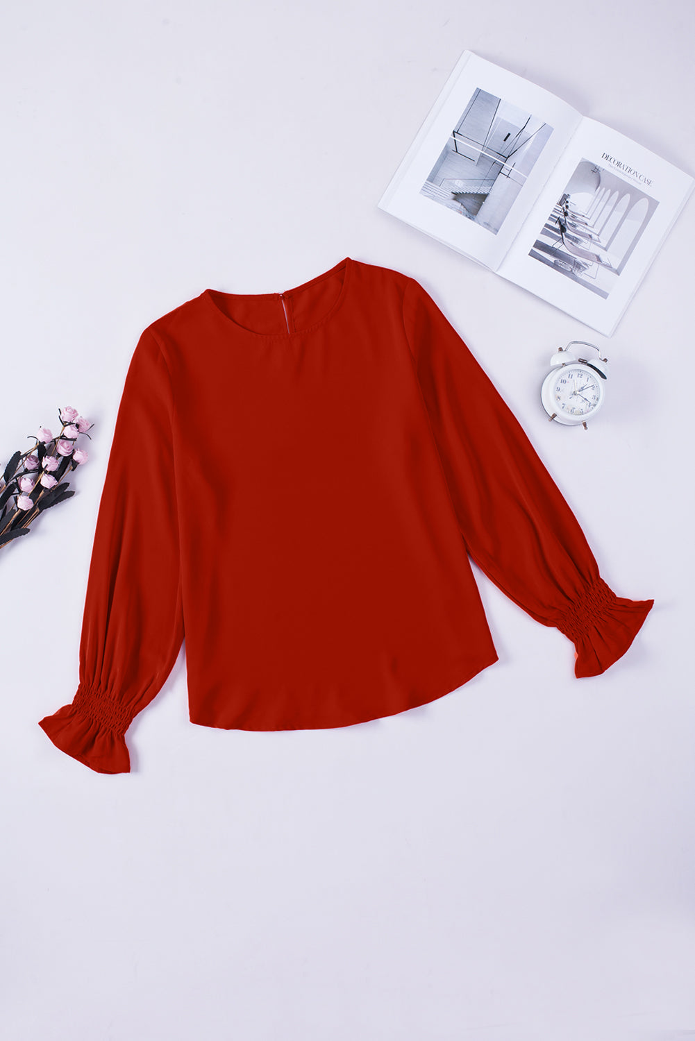 Round Neck Flounce Sleeve Top