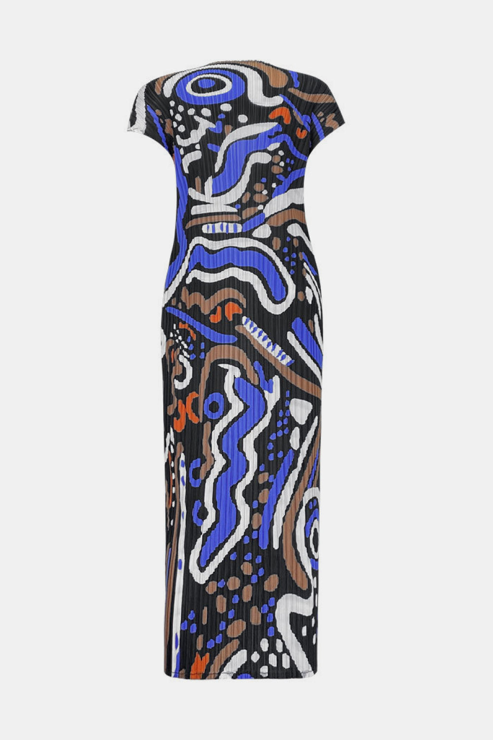 Abstract Print Accordion Pleated Round Neck Midi Dress