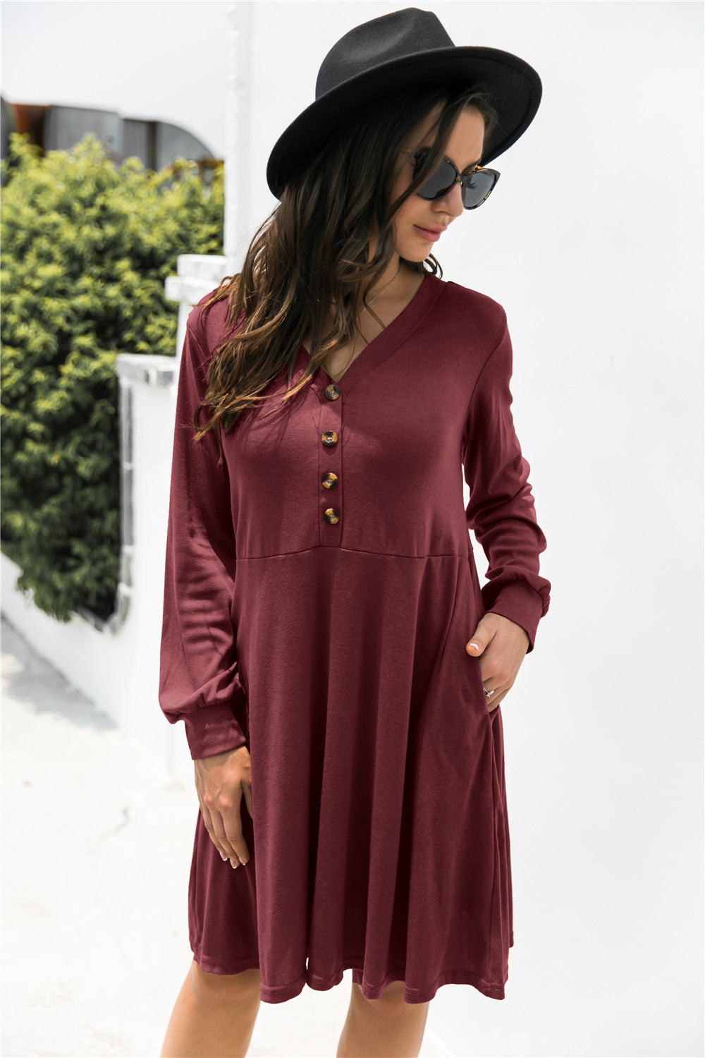 V-Neck Button Up Dress